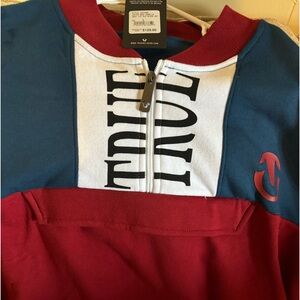 Red white and blue true religion zip up